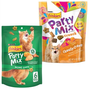 Friskies Party Mix Crunch Cheezy Craze Cat Treats, 6-oz bag + Friskies Party Mix Crunch Picnic Cat Treats, 6-oz bag