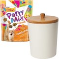 Friskies Party Mix Crunch Cheezy Craze Cat Treats, 6-oz bag + Frisco Melamine Dog & Cat Treat Jar with Bamboo Lid, 8 Cups