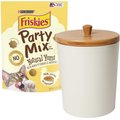 Friskies Party Mix Natural Yums With Real Chicken Cat Treats, 6-oz bag + Frisco Melamine Dog & Cat Treat Jar with Bamboo Lid, 8 Cups