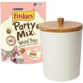 Friskies Party Mix Natural Yums With Real Salmon Cat Treats, 6-oz pouch + Frisco Melamine Dog & Cat Treat Jar with Bamboo Lid, 8 Cups