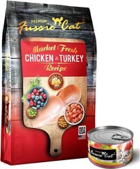 Fussie Cat Market Fresh Chicken & Turkey Recipe Grain-Free Dry Cat Food, 10-lb bag + Fussie Cat Premium Tuna with Chicken Formula in Aspic Grain-Free Canned Cat Food, 2.82-oz, case of 24