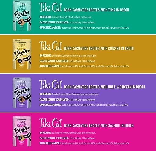 Greenies Feline Oven Roasted Chicken Flavor Adult Dental Cat Treats, 9.75-oz tub + Tiki Cat Broths Variety Pack Grain-free Wet Cat Food Topper, 1.3-oz pouch, case of 12
