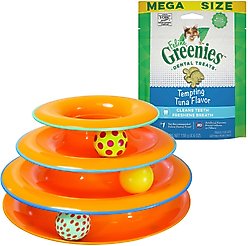 Greenies Feline Tempting Tuna Flavor Adult Dental Cat Treats, 4.6-oz bag + Petstages Tower of Tracks Cat Toy