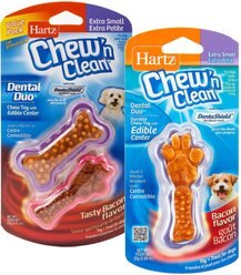 Hartz Chew 'n Clean Dental Duo Dog Treat & Chew Toy, X-Small, 2-pack + Hartz Tiny Dog Dental Duo Rawhide-Free Dental Dog Treat, Color Varies