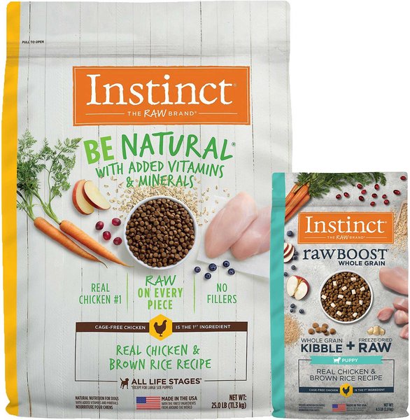 Instinct Be Natural Real Chicken & Brown Rice Recipe Freeze-Dried Raw Coated Dry Dog Food, 25-lb bag + Instinct Raw Boost Puppy Whole Grain Real Chicken & Brown Rice Recipe Freeze-Dried Raw Coated Dry Dog Food, 4.5-lb bag slide 1 of 7
