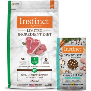 Instinct Limited Ingredient Diet Grain-Free Recipe with Real Lamb Freeze-Dried Raw Coated Dry Dog Food, 20-lb bag + Instinct Raw Boost Puppy Whole Grain Real Chicken & Brown Rice Recipe Freeze-Dried Raw Coated Dry Dog Food, 4.5-lb bag