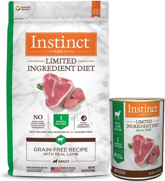 Instinct Limited Ingredient Diet Grain-Free Recipe with Real Lamb Freeze-Dried Raw Coated Dry Dog Food, 20-lb bag + Instinct Limited Ingredient Diet Grain-Free Real Lamb Recipe Wet Canned Dog Food, 13.2-oz, case of 6 slide 1 of 6
