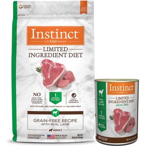 Instinct Limited Ingredient Diet Grain-Free Recipe with Real Lamb Freeze-Dried Raw Coated Dry Dog Food, 20-lb bag + Instinct Limited Ingredient Diet Grain-Free Real Lamb Recipe Wet Canned Dog Food, 13.2-oz, case of 6