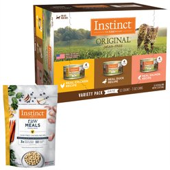 Instinct Original Grain-Free Pate Recipe Variety Pack Wet Canned Cat Food, 3-oz, case of 12 + Instinct Freeze-Dried Raw Meals Grain-Free Cage-Free Chicken Recipe Cat Food, 9.5-oz bag