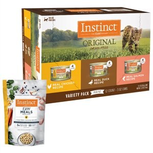 Instinct Original Grain-Free Pate Recipe Variety Pack Wet Canned Cat Food, 3-oz, case of 12 + Instinct Freeze-Dried Raw Meals Grain-Free Cage-Free Chicken Recipe Cat Food, 9.5-oz bag