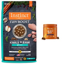 Instinct Raw Boost Puppy Grain-Free Recipe with Real Chicken & Freeze-Dried Raw Pieces Dry Dog Food, 10-lb bag + Zesty Paws 8-in-1 Multifunctional Chicken Flavor Soft Chew Dog Supplement, 90 count