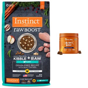 Instinct Raw Boost Puppy Grain-Free Recipe with Real Chicken & Freeze-Dried Raw Pieces Dry Dog Food, 10-lb bag + Zesty Paws 8-in-1 Multifunctional Chicken Flavor Soft Chew Dog Supplement, 90 count