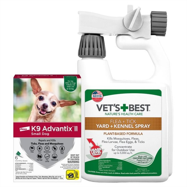 K9 Advantix II Flea & Tick Spot Treatment for Dogs, 4-10 lbs, 6 Doses (6-mos. supply) + Vet's Best Flea + Tick Yard & Kennel Spray for Dogs, 32-oz bottle slide 1 of 9