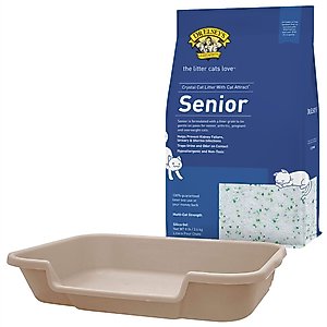 KittyGoHere Senior Cat Litter Box, Sand, Large + Dr. Elsey's Precious Cat Unscented Non-Clumping Crystal Cat Litter, 8-lb bag