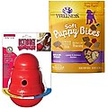 KONG Wobbler Dog Toy, Small + Wellness Soft Puppy Bites Lamb & Salmon Recipe Grain-Free Dog Treats, 3-oz pouch