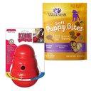 KONG Wobbler Dog Toy, Small + Wellness Soft Puppy Bites Lamb & Salmon Recipe Grain-Free Dog Treats, 3-oz pouch