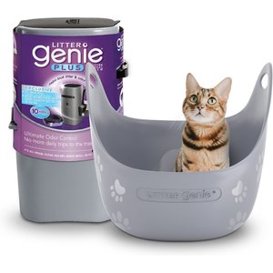 Litter Genie Plus Cat Litter Disposal System, Silver + Litter Genie Cat Litter Box