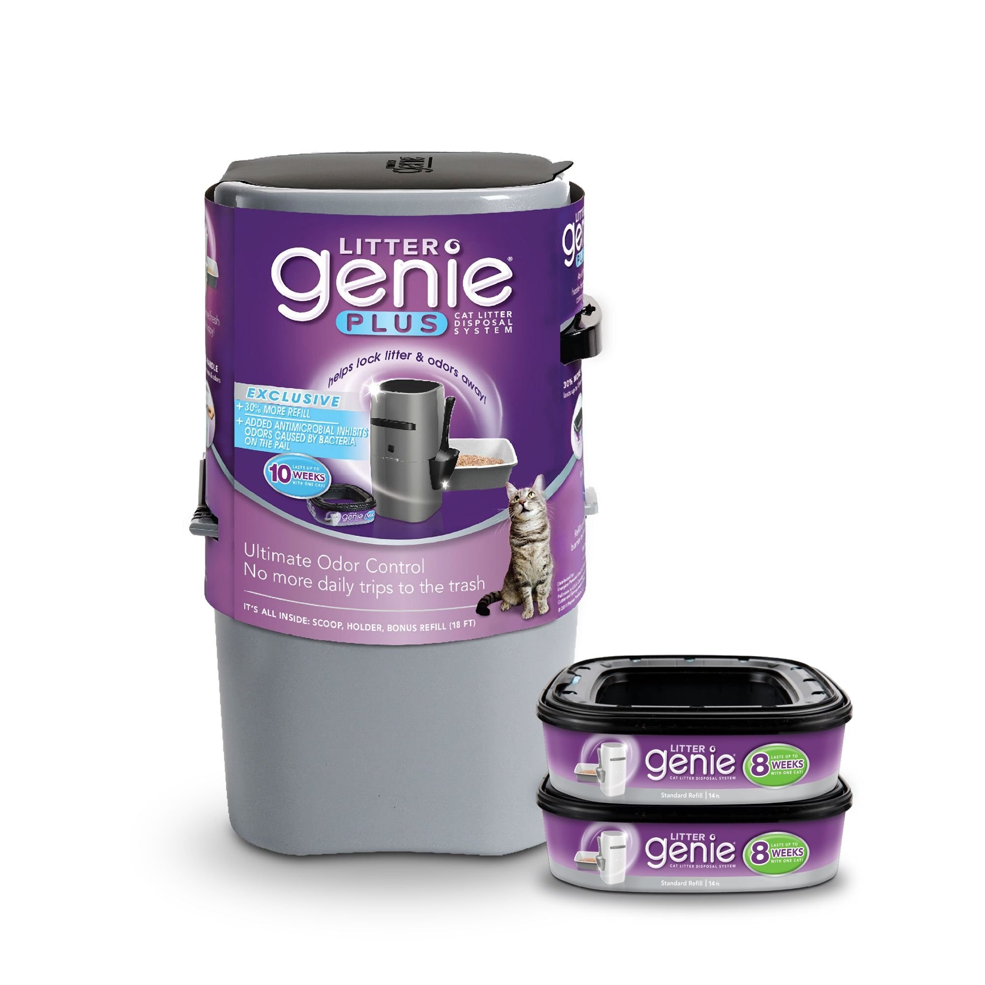LITTER GENIE Plus Cat Litter Disposal System, Silver + Litter Genie
