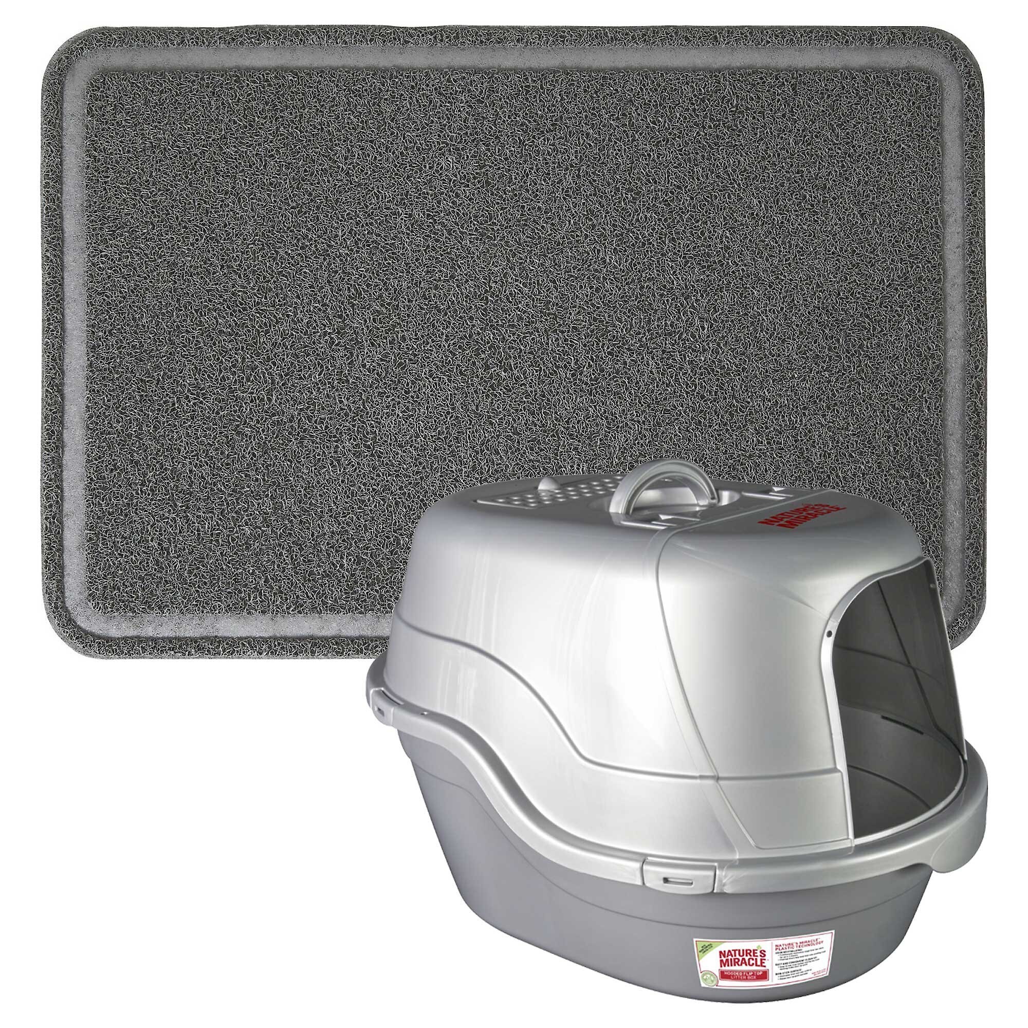 Frisco Rectangular Cat Litter Mat, Large + Nature's Miracle Silver Oval