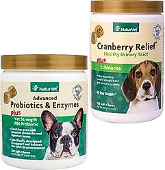 NaturVet Advanced Probiotics & Enzymes Plus Vet Strength PB6 Probiotic Soft Chews Dog Supplement, 120 count + NaturVet Cranberry Relief Plus Echinacea Soft Chews for Dogs, 120 count