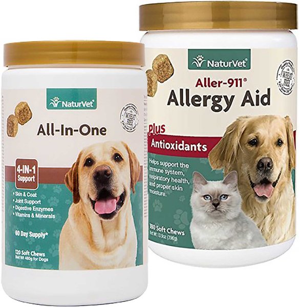 NaturVet All-In-One Support Soft Chews Dog Supplement, 120 count + NaturVet Aller-911 Allergy Aid Plus Antioxidants Cat & Dog Soft Chews, 180 count slide 1 of 4