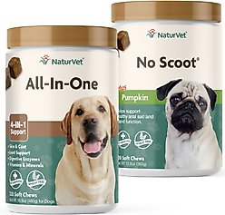 NaturVet All-In-One Support Soft Chews Dog Supplement, 120 count + NaturVet No Scoot Dog Soft Chews, 120 count