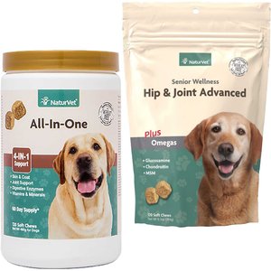 NaturVet All-In-One Support Soft Chews Dog Supplement, 120 count + NaturVet Senior Care Hip & Joint Advanced Formula Dog Soft Chews, 120 count