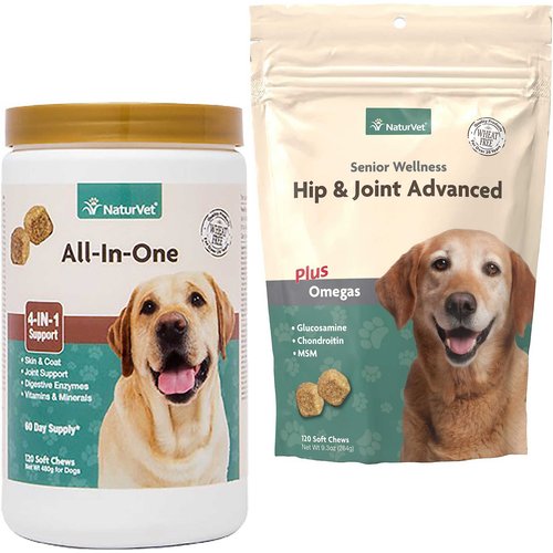 NaturVet All-In-One Support Soft Chews Suplement dla psów, 120 sztuk + NaturVet Senior Care Hip & Joint Advanced Formula Soft Chews dla psów, 120 sztuk Tło produktu