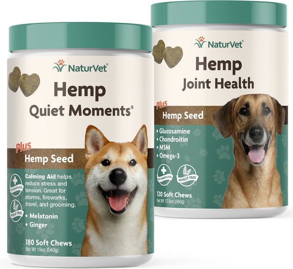 NaturVet Hemp Quiet Moments Plus Hemp Seed Dog Soft Chews, 180 count + NaturVet Hemp Joint Health Plus Hemp Seed Soft Chews Dog Supplement, 120 count slide 1 of 9