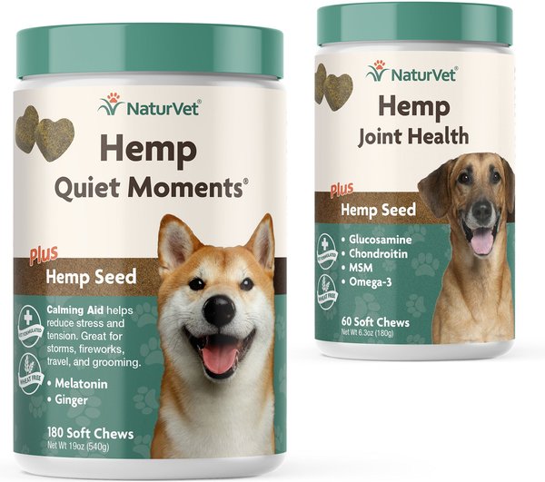 NaturVet Hemp Quiet Moments Plus Hemp Seed Dog Soft Chews, 180 count + NaturVet Hemp Joint Health Plus Hemp Seed Soft Chews Dog Supplement, 60 count slide 1 of 9