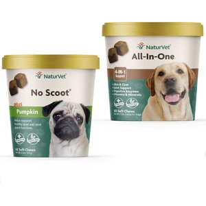 NaturVet No Scoot Dog Soft Chews, 60 count + NaturVet All-In-One Support Soft Chews Dog Supplement, 60 count