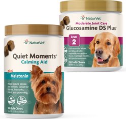 NaturVet Quiet Moments Calming Aid Plus Melatonin Soft Chews Dog Supplement,13.9-oz tub, 180 count + NaturVet Glucosamine DS Plus MSM & Chondroitin Dog & Cat Soft Chews, 120 count