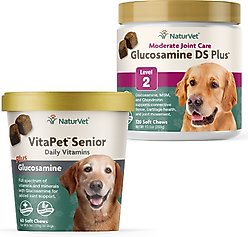 NaturVet VitaPet Senior Daily Vitamins Plus Glucosamine Soft Chews Dog Supplement, 60 count + NaturVet Glucosamine DS Plus MSM & Chondroitin Dog & Cat Soft Chews, 120 count