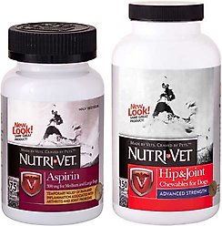 Nutri-Vet Aspirin for Medium & Large Dogs Chewables, 75 count + Nutri-Vet Hip & Joint Advanced Strength Dog Chewables, 150 count