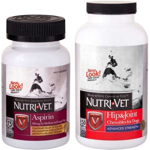 Nutri-Vet Aspirin for Medium & Large Dogs Chewables, 75 count + Nutri-Vet Hip & Joint Advanced Strength Dog Chewables, 150 count