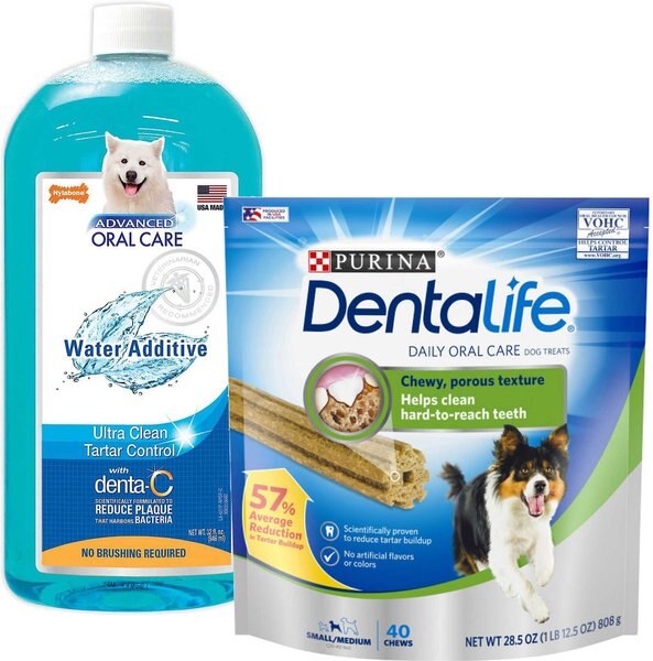 Nylabone Advanced Oral Care Liquid Tartar Remover, 32-oz bottle + DentaLife Daily Oral Care Small/Medium Dental Dog Treats, 40 count slide 1 of 7