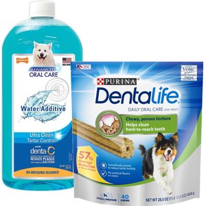 Nylabone Advanced Oral Care Liquid Tartar Remover, 32-oz bottle + DentaLife Daily Oral Care Small/Medium Dental Dog Treats, 40 count