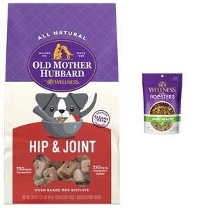 Old Mother Hubbard Mother's Solution's Hip & Joint Baked Dog Treats, 20-oz bag + Wellness CORE Bowl Boosters Joint Health Adult Dry Dog Food Topper, 4-oz bag