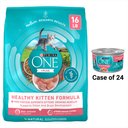Purina ONE Healthy Kitten Formula Dry Food + Chicken & Salmon Recipe Pate Wet Cat Food