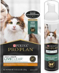 Purina Pro Plan LiveClear Probiotic Chicken & Rice Formula Dry Food + Rinse-Free Allergen Reducing Cat Shampoo Spray, 8.5-oz bottle