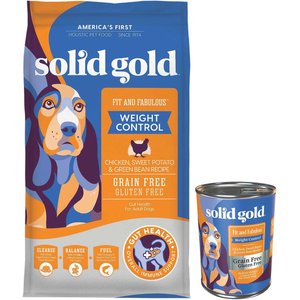 Solid Gold Fit & Fabulous Weight Control Grain-Free Chicken, Sweet Potato & Green Bean Dry Dog Food, 24-lb bag + Solid Gold Fit & Fabulous Chicken, Sweet Potato & Green Bean Weight Control Recipe Grain-Free Canned Dog Food, 13.2-oz, case of 6