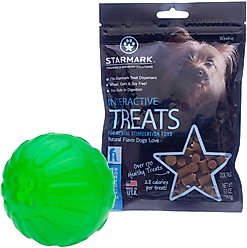 Starmark Treat Dispensing Chew Ball Tough Dog Toy, Large + Starmark Interactive Dog Treats, 5.5-oz bag slide 1 of 8