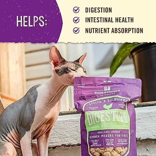 Stella & Chewy's Chick Chick Chicken Dinner Morsels Freeze-Dried Raw Cat Food, 18-oz bag + Stella & Chewy's Stella's Solutions Digestive Boost Chicken Freeze-Dried Raw Cat Food, 7.5-oz bag