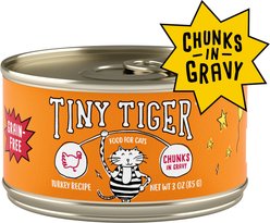 Tiny Tiger Chunks in Gravy Turkey Recipe Grain-Free Canned Cat Food, 3-oz, case of 24 + Fancy Feast Gravy Lovers Turkey Feast in Roasted Turkey Flavor Gravy Canned Cat Food, 3-oz, case of 24 slide 2 of 9