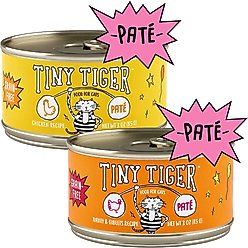 Tiny Tiger Pate Chicken Recipe Grain-Free Canned Cat Food, 3-oz, case of 24 + Tiny Tiger Pate Turkey and Giblets Recipe Grain-Free Canned Cat Food, 3-oz, case of 24