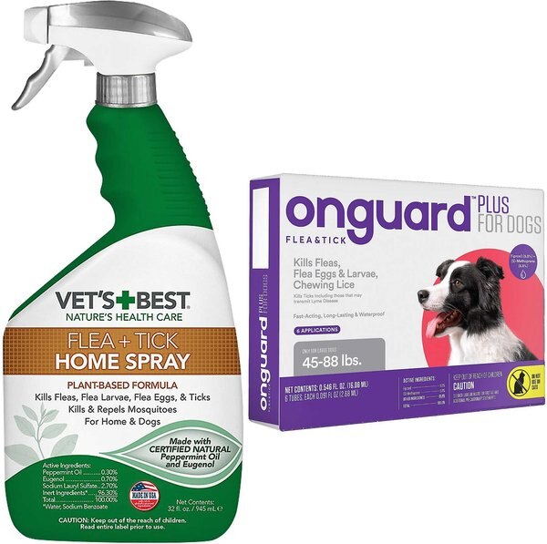 Vet's Best Dog Flea + Tick Home Spray, 32-oz bottle + Onguard Flea & Tick Spot Treatment for Dogs, 45-88 lbs, 6 Doses (6-mos. supply) slide 1 of 8