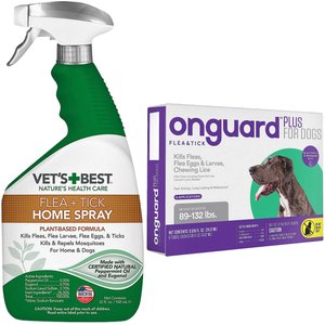 Vet's Best Dog Flea + Tick Home Spray, 32-oz bottle + Onguard Flea & Tick Spot Treatment for Dogs, 89-132 lbs, 6 Doses (6-mos. supply)