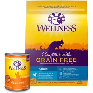 Wellness Complete Health Pate Chicken Entree Grain-Free Canned Cat Food, 12.5-oz, case of 12 + Wellness Complete Health Natural Grain-Free Deboned Chicken & Chicken Meal Dry Cat Food, 11.5-lb bag