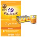 Wellness Complete Health Puppy Deboned Chicken, Oatmeal & Salmon Meal Recipe Dry Dog Food, 30-lb bag + Wellness Complete Health Just for Puppy Canned Dog Food, 12.5-oz, case of 12