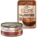 Wellness CORE Signature Selects Flaked Skipjack Tuna & Wild Salmon Entree in Broth Grain-Free Canned Cat Food, 5.3-oz, case of 12 + Wellness CORE Tiny Tasters Chicken & Turkey Pate Grain-Free Cat Food Pouches, 1.75-oz, pack of 12